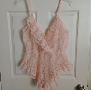 Vintage 1980's Victoria's Secret Blush Pink Lace Teddy ** OS